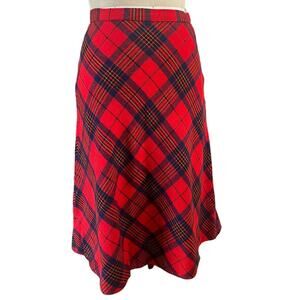 Vintage Pendleton A-Line Midi Red Tartan Plaid Wool 70s 60s Skirt -Small/ size 6